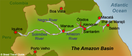 The Amazon river and basin map